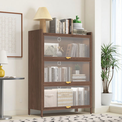 Flip Doors Cabinet tall display cabinet in wood finish with glass-front panels by HouseOfZazla on Tampa Home & Garden Store