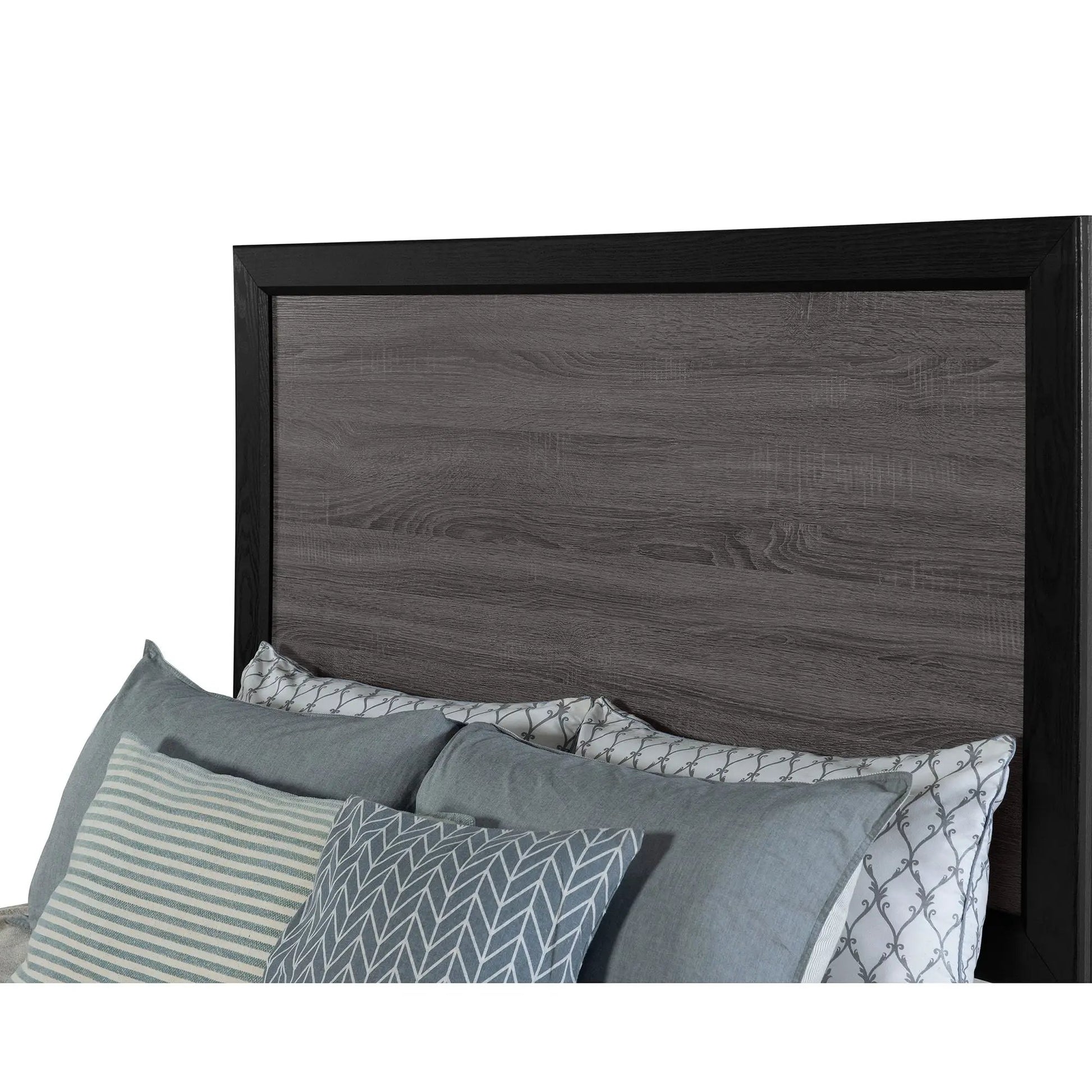 Soluto bed, platform bed by Unique Piece Furniture, dark wood frame with gray headboard on Tampa Home & Garden Store