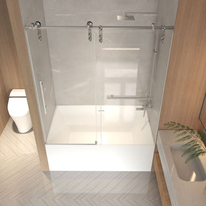 Frameless sliding bathtub door with tempered glass and stainless steel hardware on Tampa Home & Garden Store
