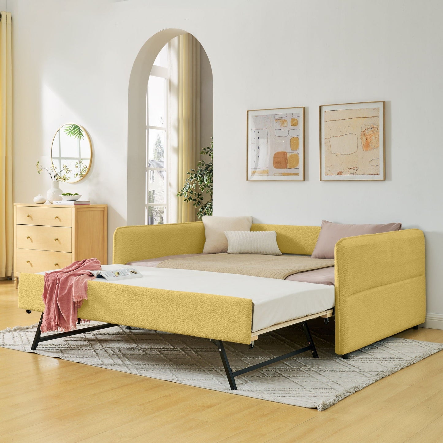 Upholstered Daybed and Pop Up Trundle Frame