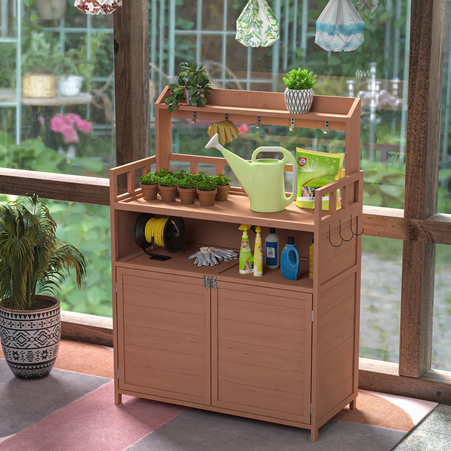 Solid Fir Potting Bench and Garden Tool Storage