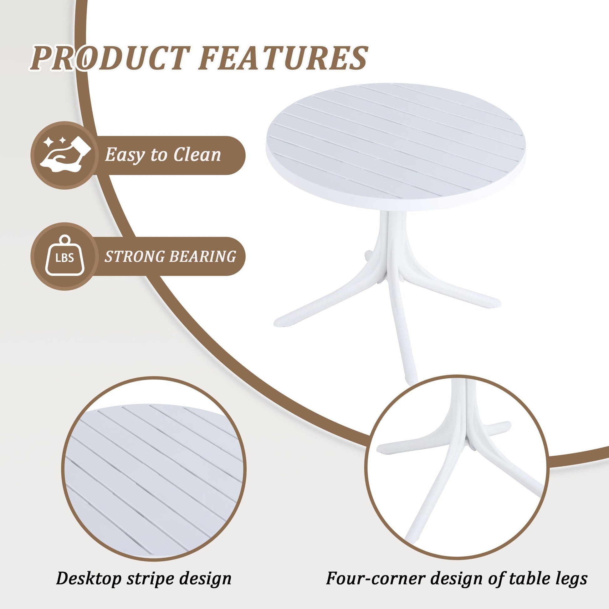 White round outdoor dining table Waterproof UV-resistant with striped top and pedestal legs on Tampa Home & Garden Store
