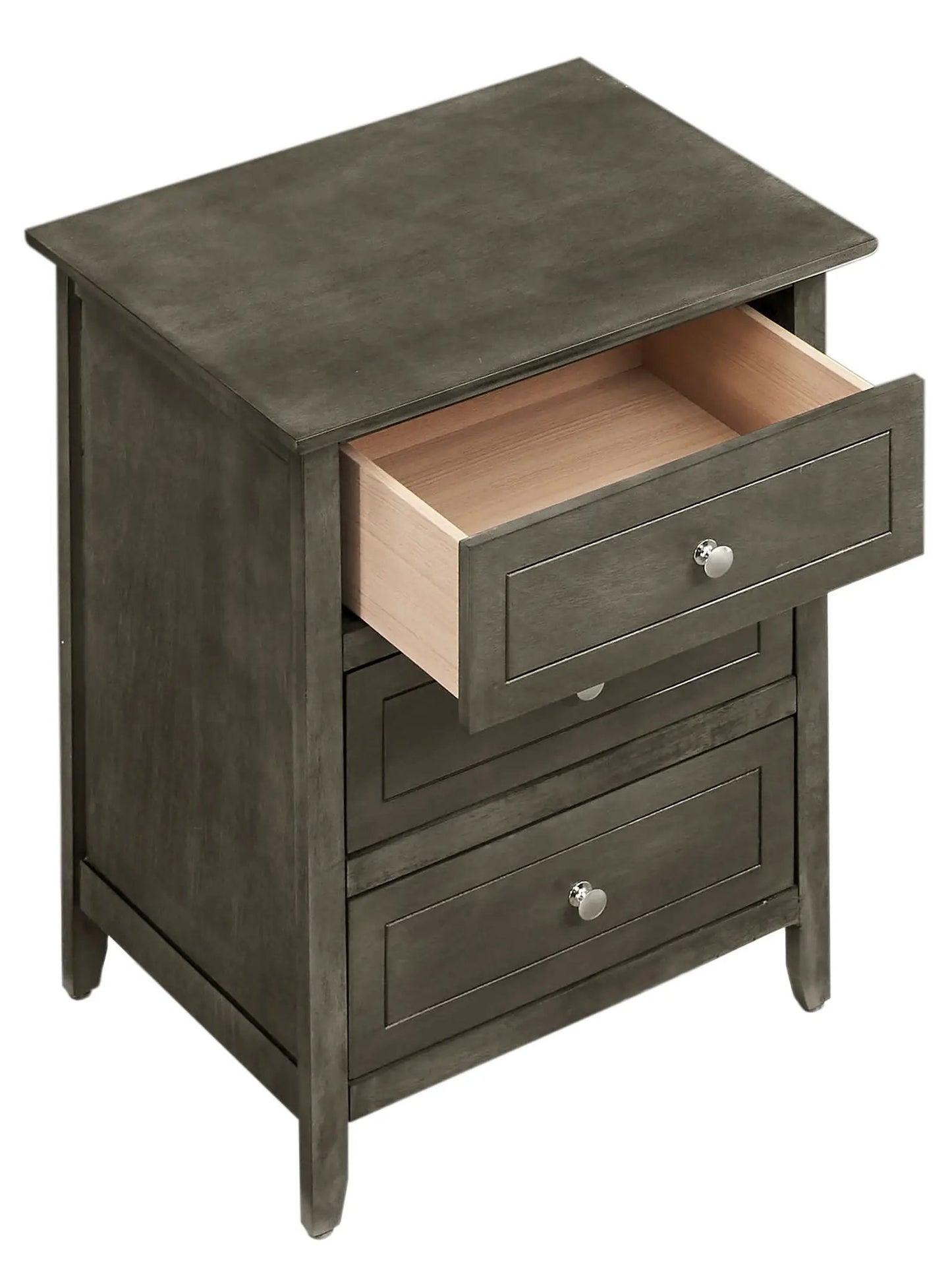 Dove Tailed Drawers 3 Drawer Nightstand in dark gray wood with natural interior on Tampa Home & Garden Store