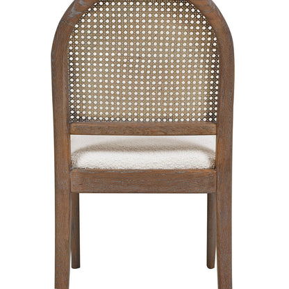 Curved Cane Dining Chair by HouseOfZazla, brown wood frame with cane back and beige cushion on Tampa Home & Garden Store