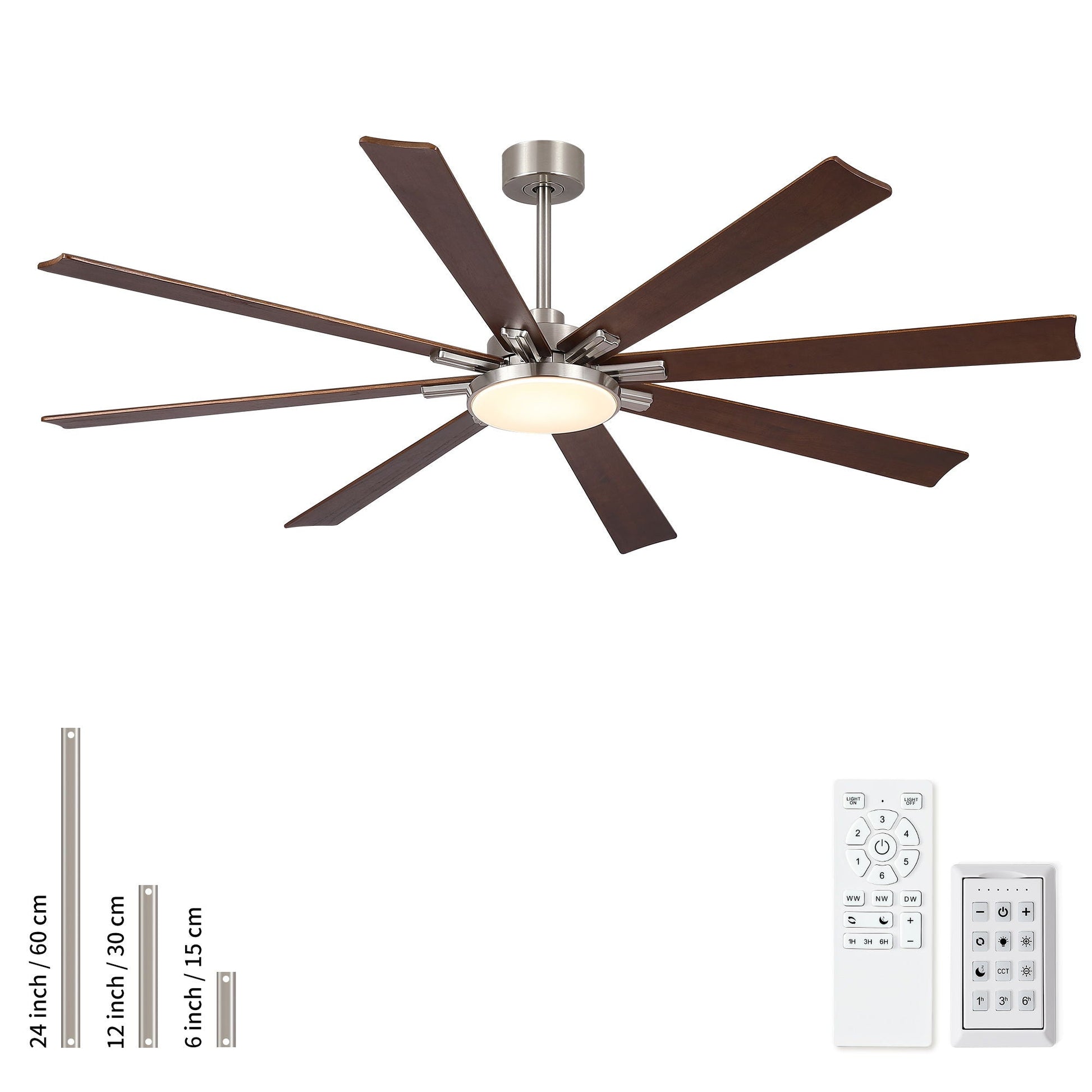 Ceiling fan HouseOfZazla, 8 darkwood blades, brushed nickel motor, dimmable LED light on Tampa Home & Garden Store