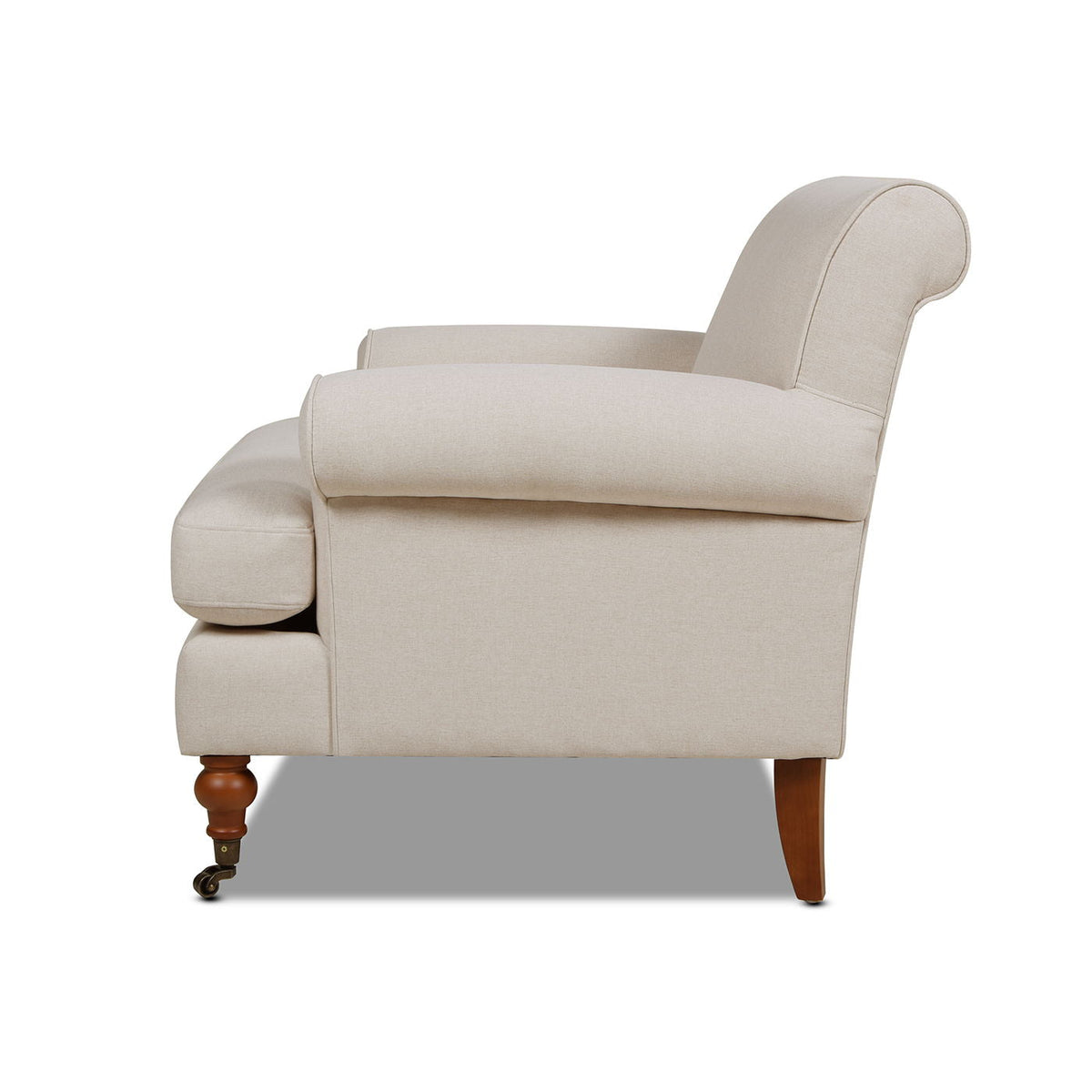 Accent Arm Chair with Casters beige fabric upholstery solid hardwood frame on Tampa Home & Garden Store
