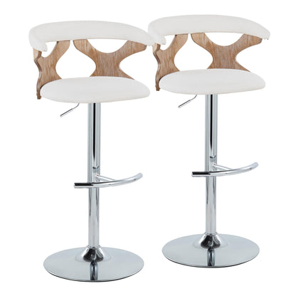 Contemporary adjustable barstool set with swivel white upholstery and wood backs, 2 stools on Tampa Home & Garden Store