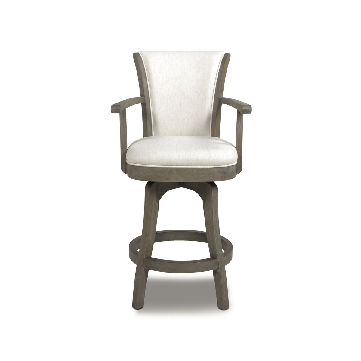 HouseOfZazla swivel counter-height bar stool with highback beige upholstery and gray wood on Tampa Home & Garden Store