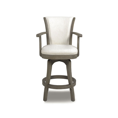 HouseOfZazla swivel counter-height bar stool with highback beige upholstery and gray wood on Tampa Home & Garden Store