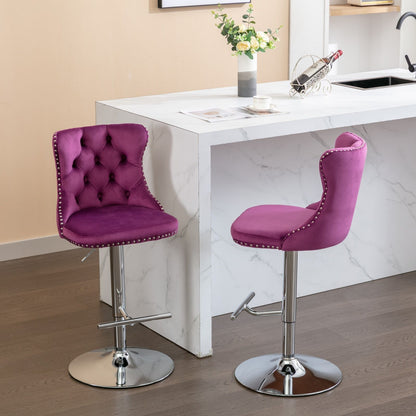 Pair of swivel height barstools, purple tufted velvet, chrome bases, HouseOfZazla on Tampa Home & Garden Store