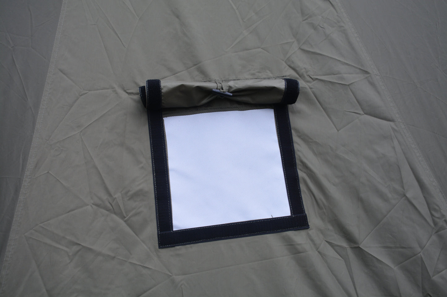 Oxford Bell Tent gray fabric with roll-up door and black straps on Tampa Home & Garden Store