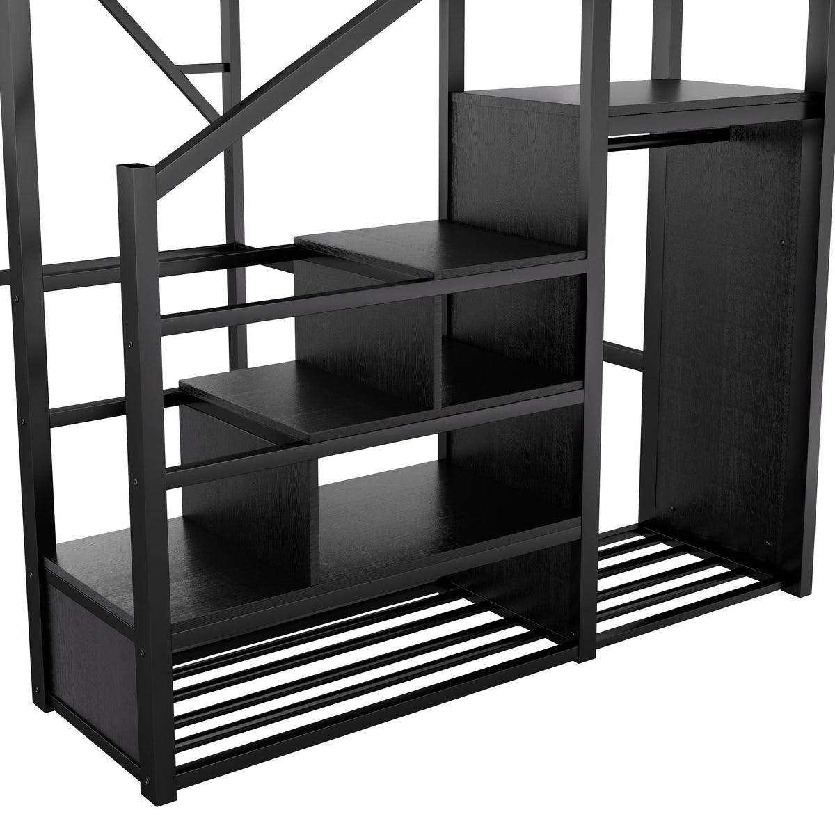 Queen Size Loft Bed with Stairs black steel frame wardrobe and storage by HouseOfZazla on Tampa Home & Garden Store