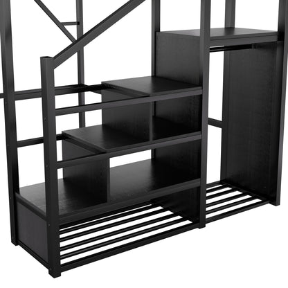 Queen Size Loft Bed with Stairs black steel frame wardrobe and storage by HouseOfZazla on Tampa Home & Garden Store