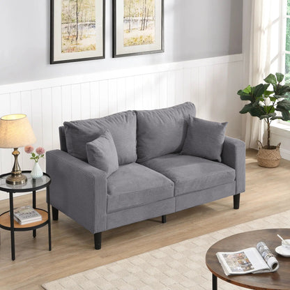Modern Upholstered Loveseat in gray corduroy with black tapered legs on Tampa Home & Garden Store