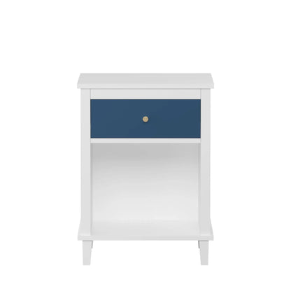 Nightstand with 1 Drawer 1 Shelf white frame navy blue drawer with gold knob Unique Piece Furniture on Tampa Home & Garden Store