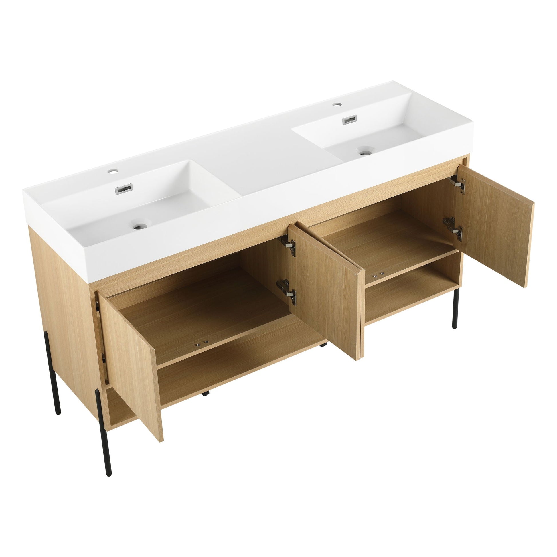 Modern bathroom vanity with single white resin sink and wood storage cabinet HouseOfZazla on Tampa Home & Garden Store