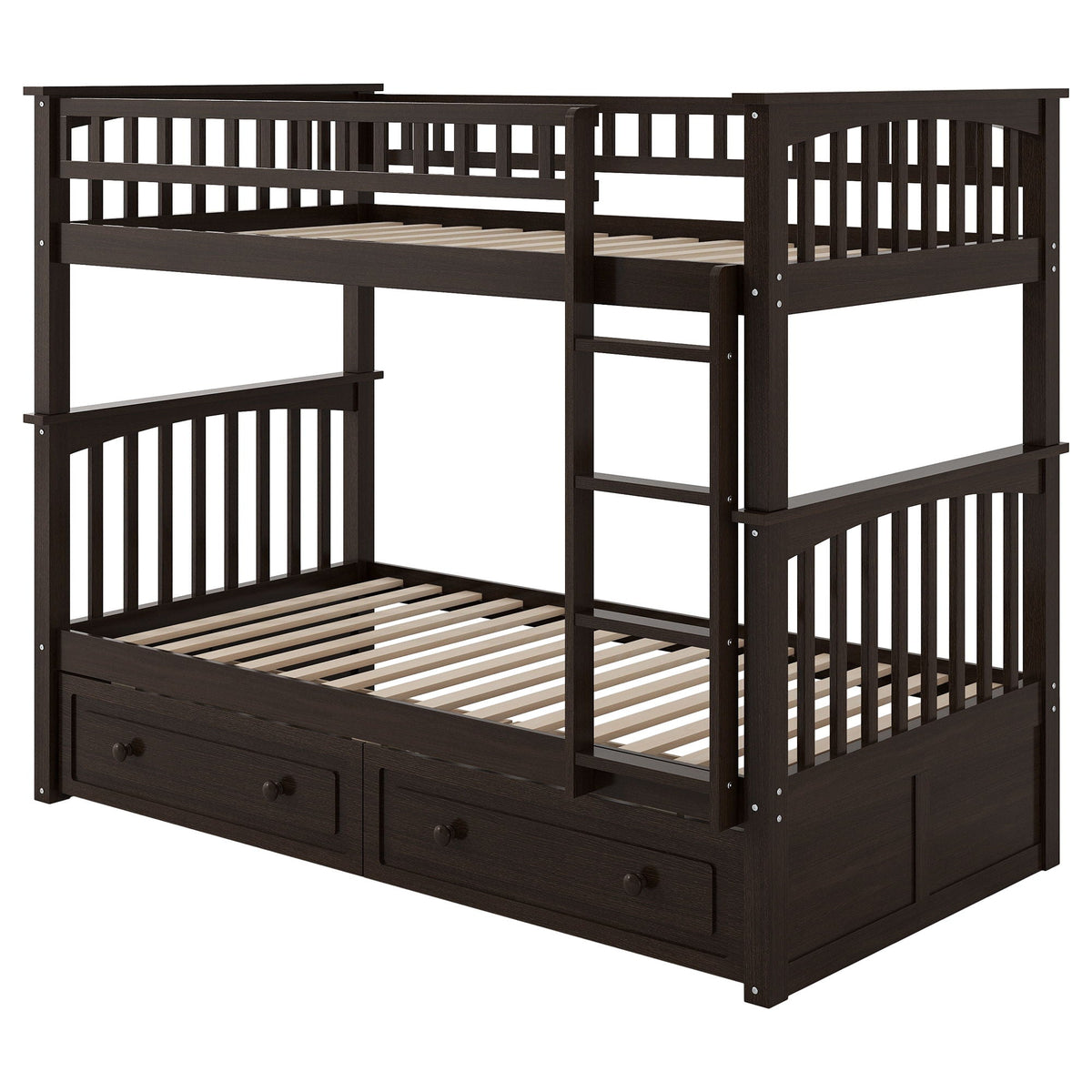 Bunk Bed With Drawers, dark brown wood, built-in drawers and ladder by HouseOfZazla on Tampa Home & Garden Store