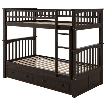 Bunk Bed With Drawers, dark brown wood, built-in drawers and ladder by HouseOfZazla on Tampa Home & Garden Store