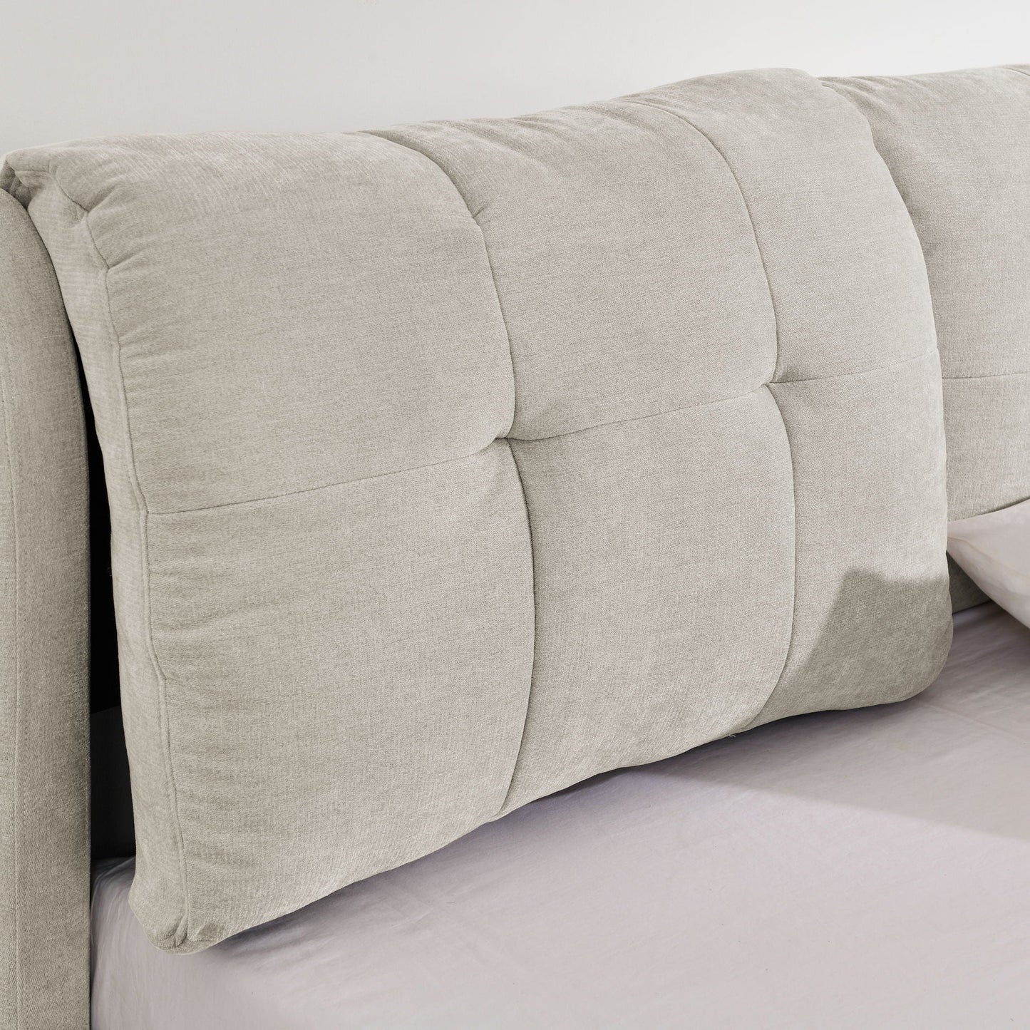 HouseOfZazla storage upholstered hydraulic platform bed with integrated headboard beige fabric on Tampa Home & Garden Store