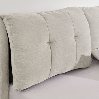HouseOfZazla storage upholstered hydraulic platform bed with integrated headboard beige fabric on Tampa Home & Garden Store