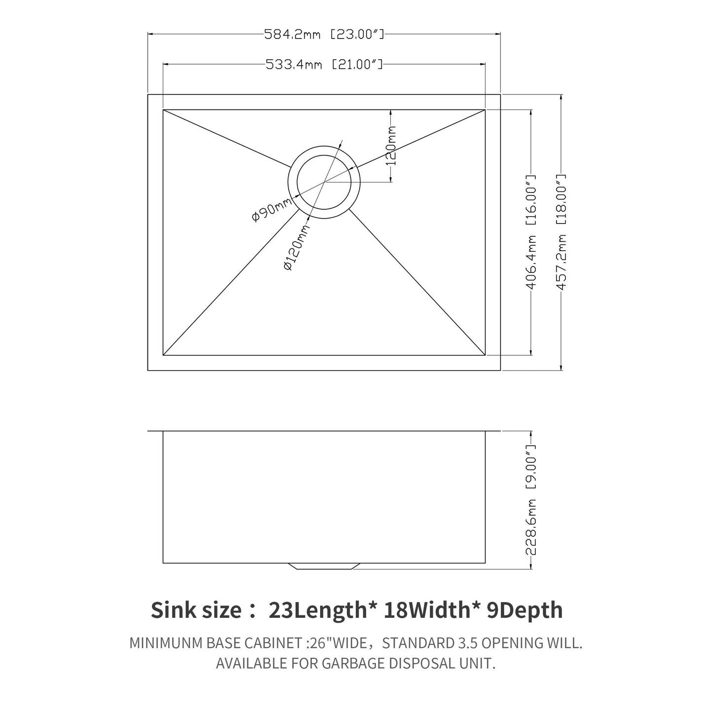 Undermount stainless steel sink 16-gauge deep single bowl with 90mm drain by HouseOfZazla on Tampa Home & Garden Store