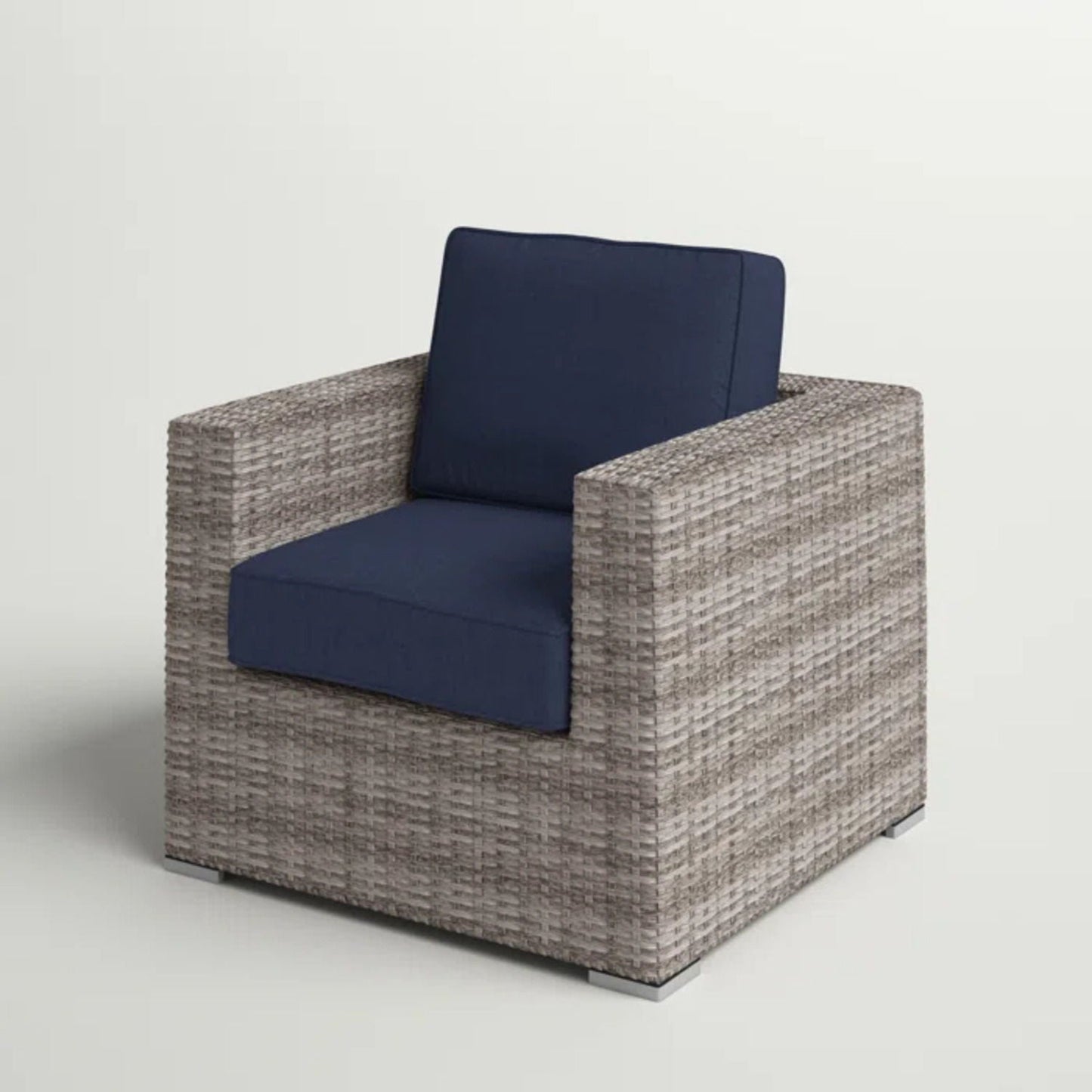 Patio chair with navy blue cushions woven rattan outdoor arm chair HouseOfZazla on Tampa Home & Garden Store