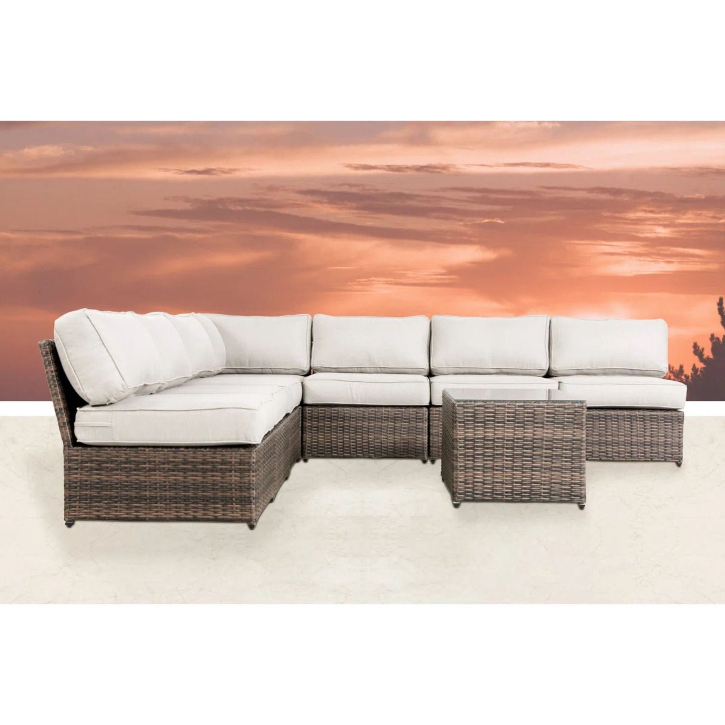 Comfortable modern patio rattan sectional set with cushions, brown wicker, 2-piece outdoor set on Tampa Home & Garden Store