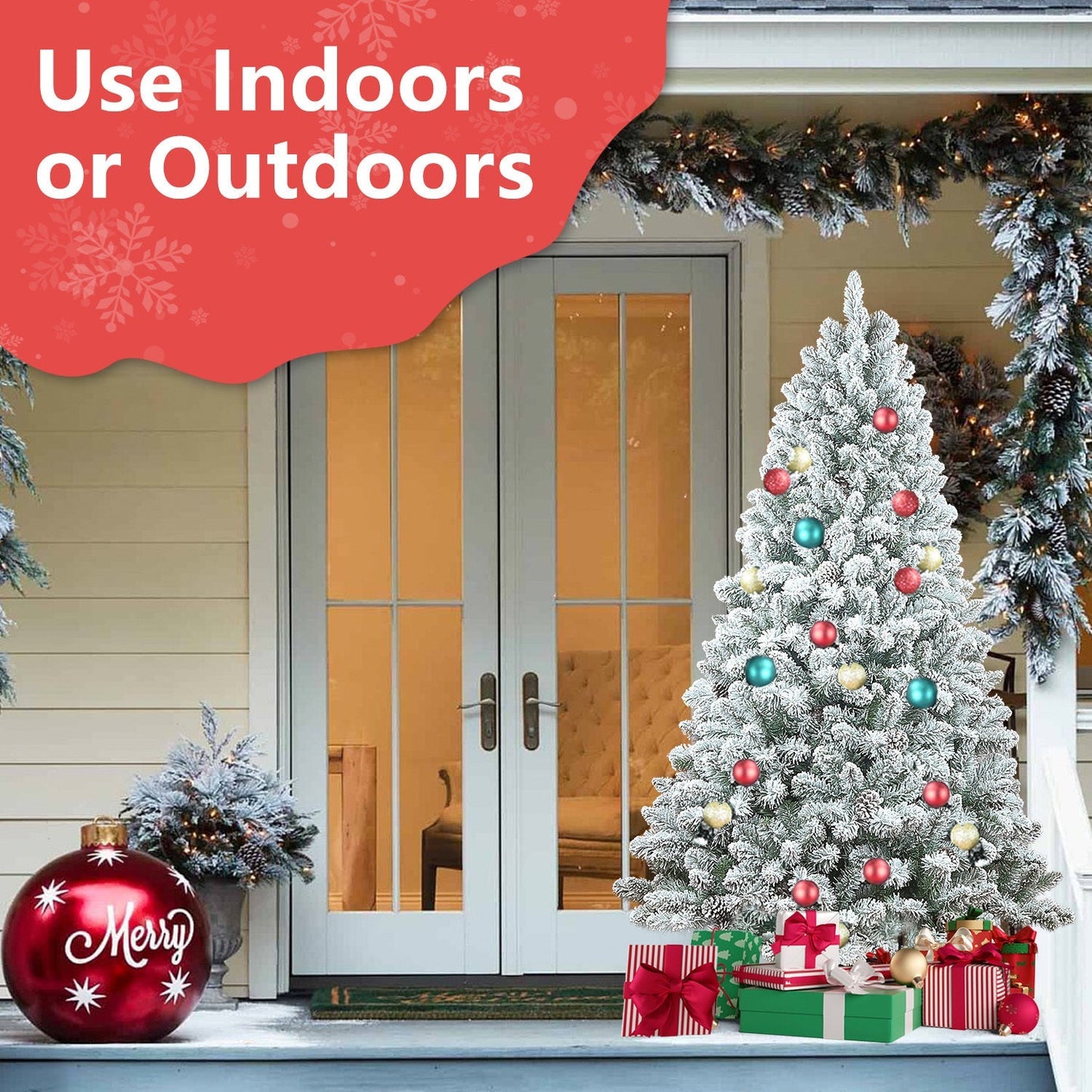 4FT flocked Christmas Tree with pine cones and snowy PVC design by HouseOfZazla, on Tampa Home & Garden Store