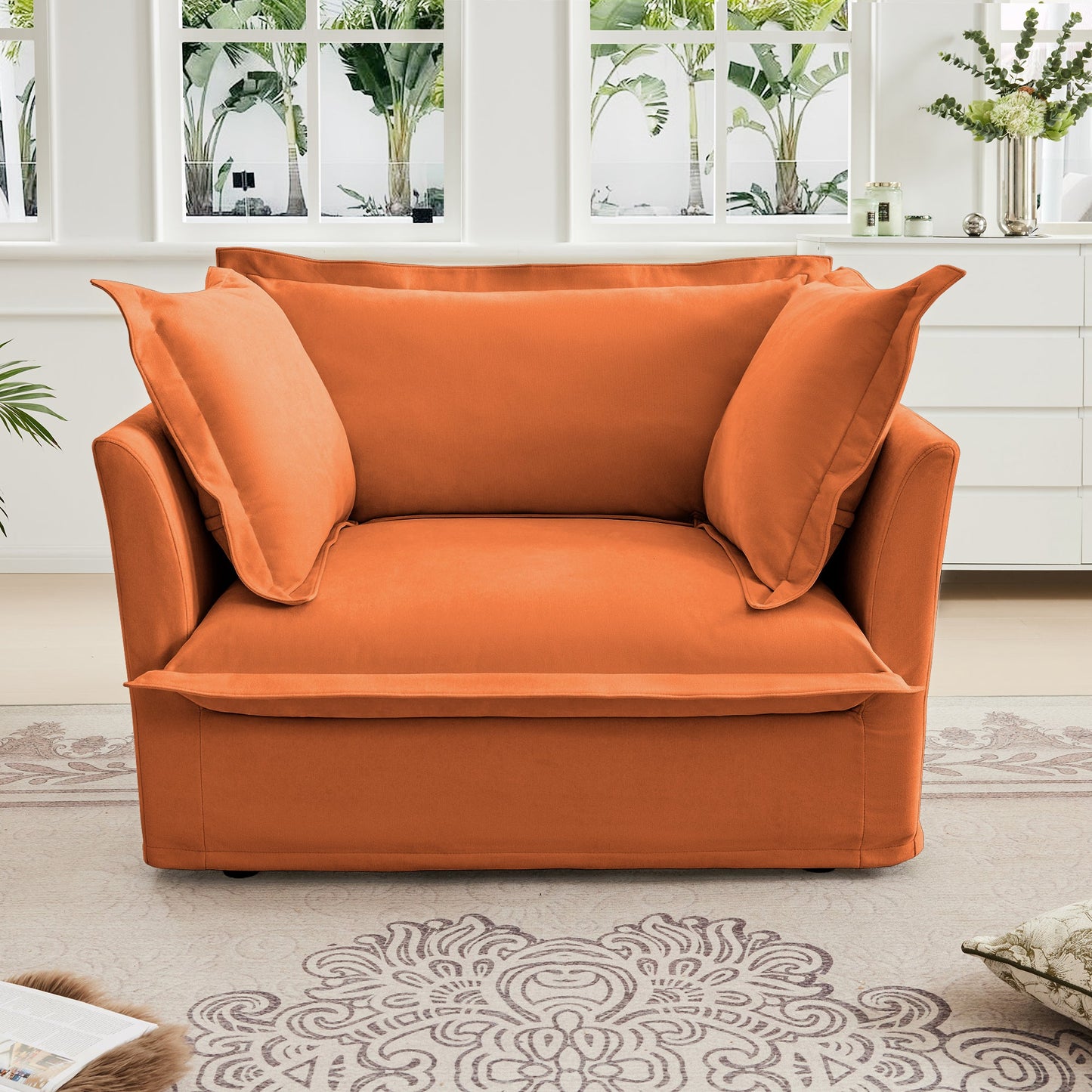 Slip-covered armchair with cushions in orange fabric, HouseOfZazla on Tampa Home & Garden Store
