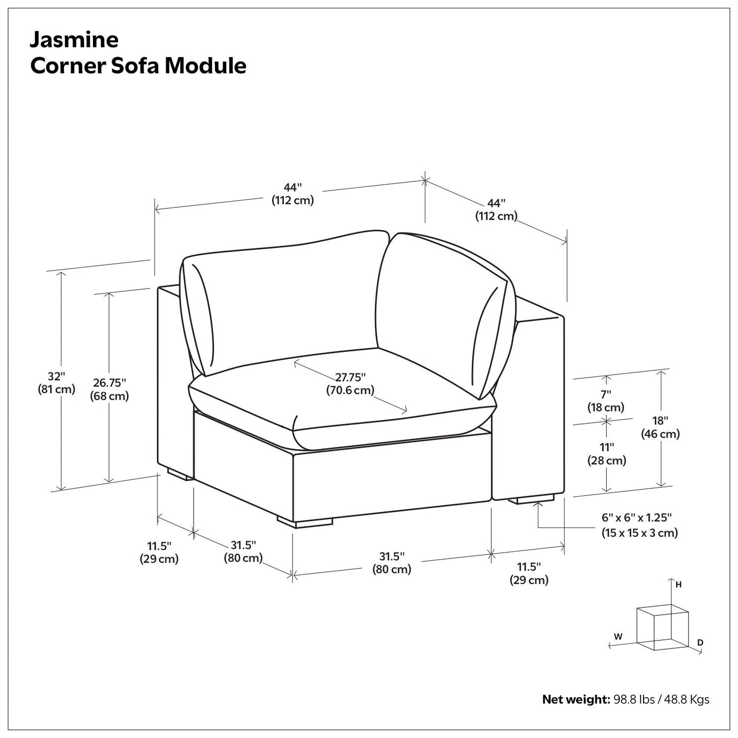 Jasmine Gray Corner Sofa and Modular Frame