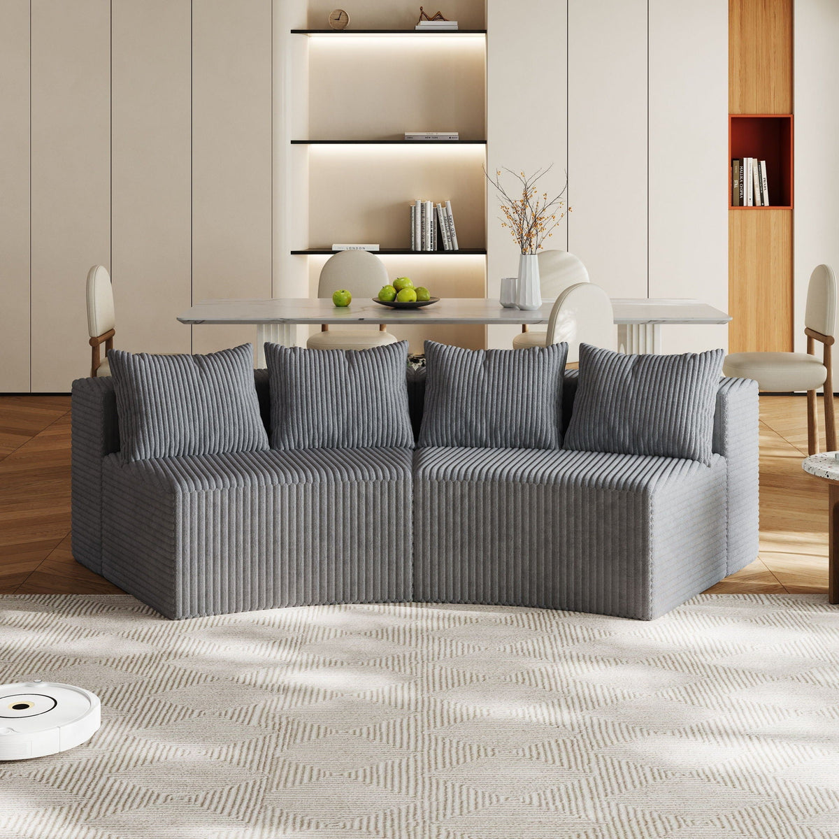 Curved Modular Sectional Sofa and Four Pillows