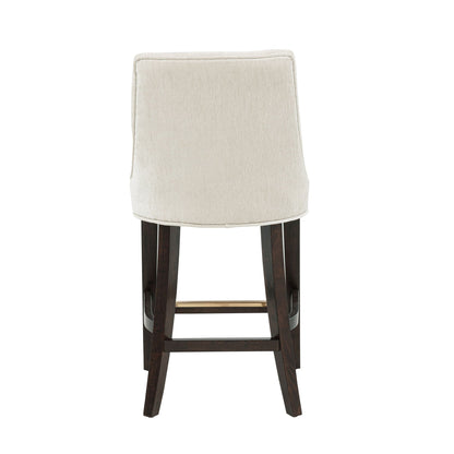 HouseOfZazla beige upholstered counter stool with backrest and footrest, 24–27 in, dark wood legs on Tampa Home & Garden Store