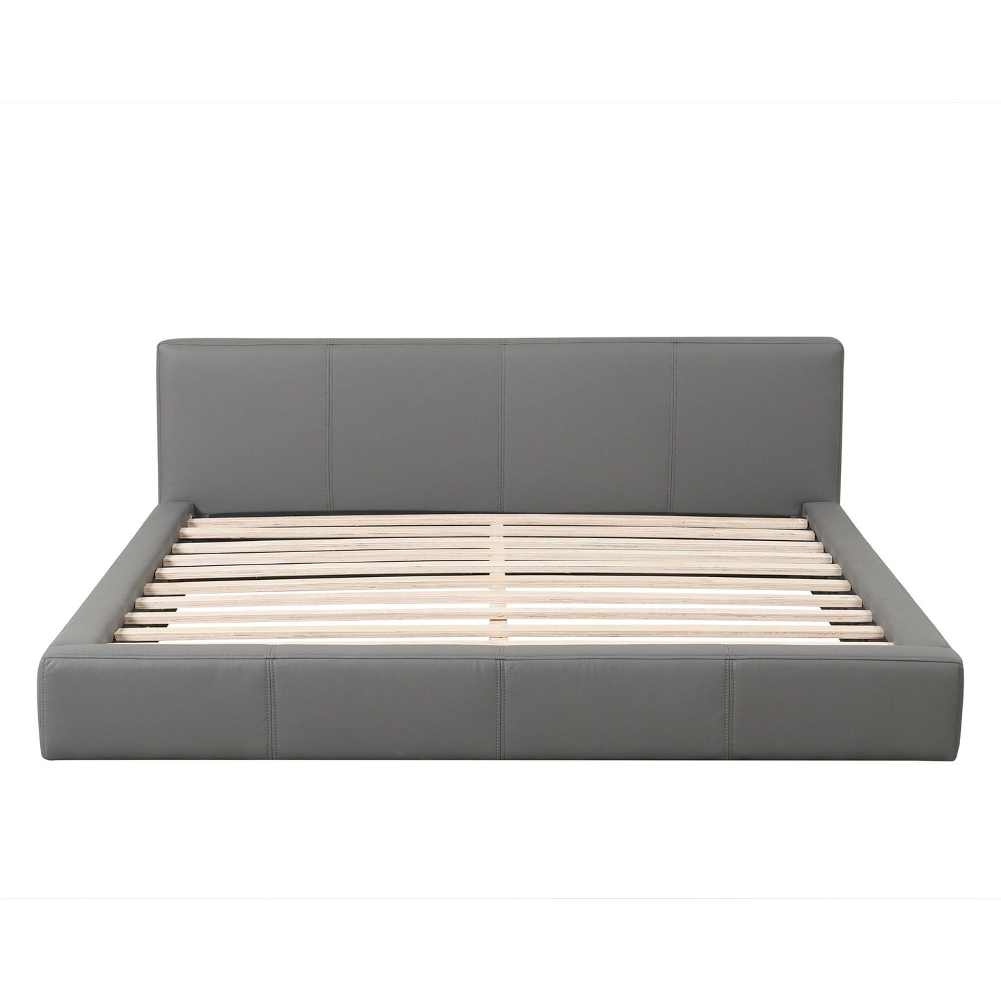 Stylish Upholstered Bed with Birch Wood Frame in grey upholstery and slatted wood base on Tampa Home & Garden Store