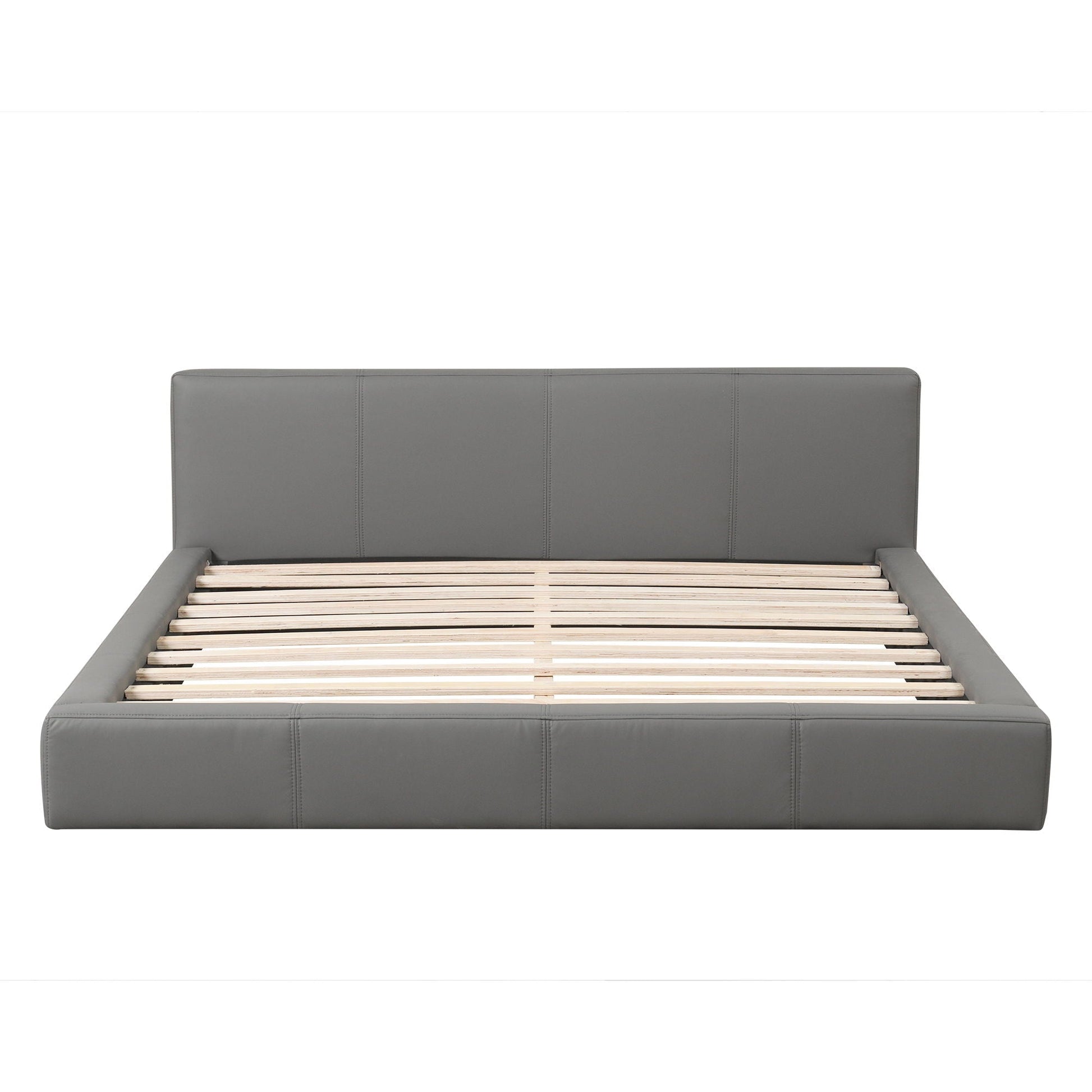Stylish Upholstered Bed with Birch Wood Frame in grey upholstery and slatted wood base on Tampa Home & Garden Store