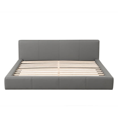 Stylish Upholstered Bed with Birch Wood Frame in grey upholstery and slatted wood base on Tampa Home & Garden Store