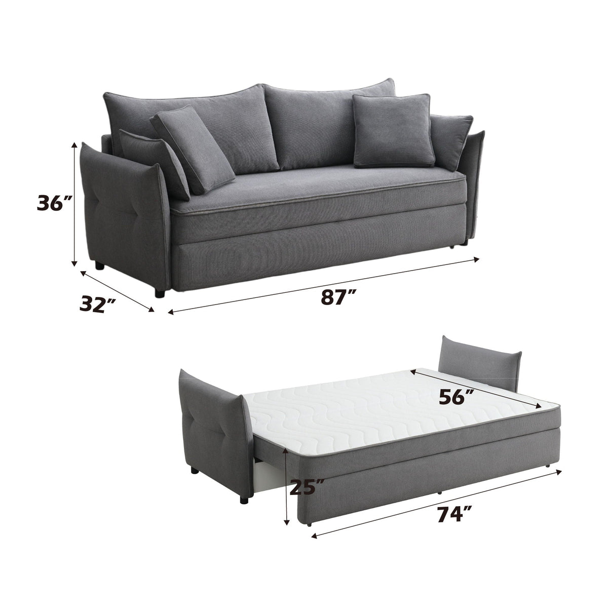 Irina Pull-Out Sleeper Sofa with Storage, dark gray fabric, removable cushions HouseOfZazla on Tampa Home & Garden Store