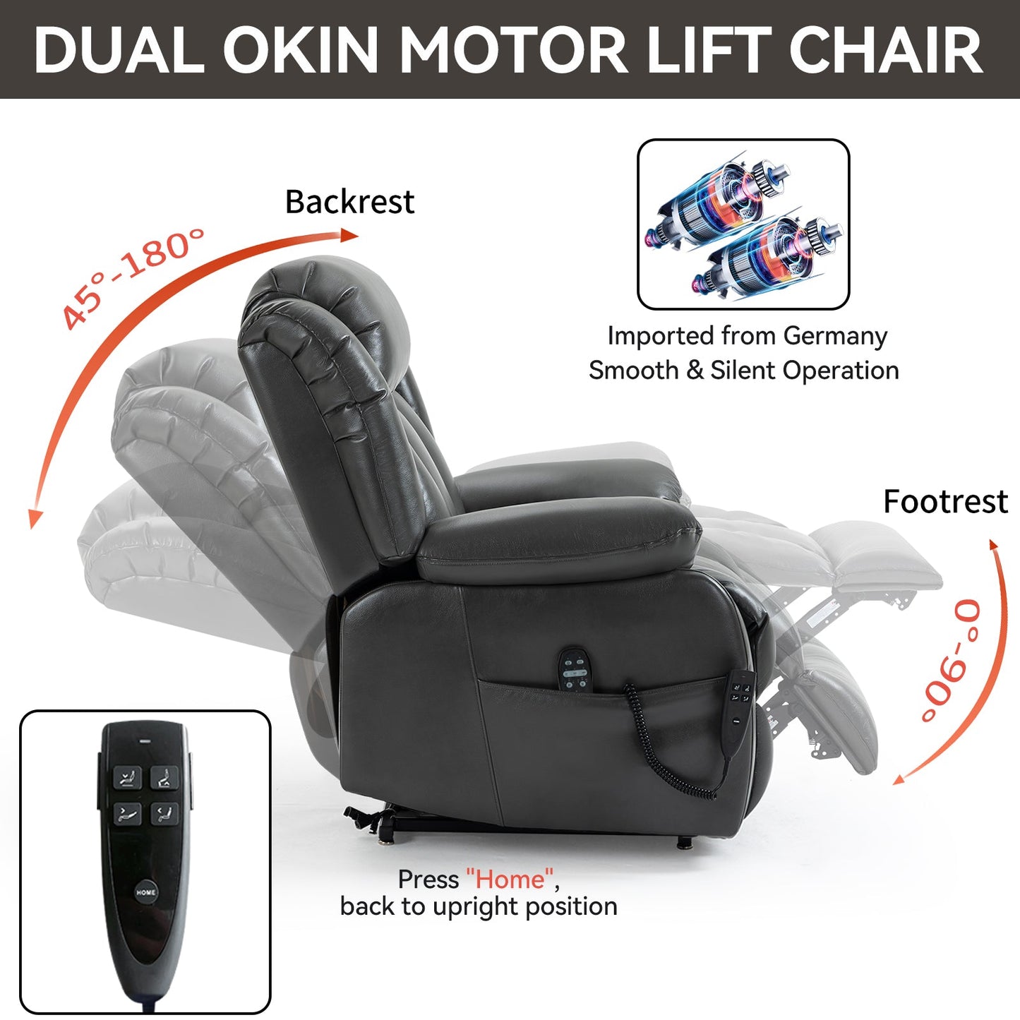 Dual Motor Electric Recliner Chair by HouseOfZazla, black leather with remote control on Tampa Home & Garden Store