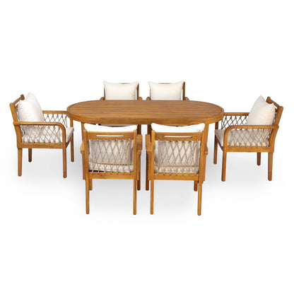 Seven Piece Outdoor Acacia Wood Dining Set