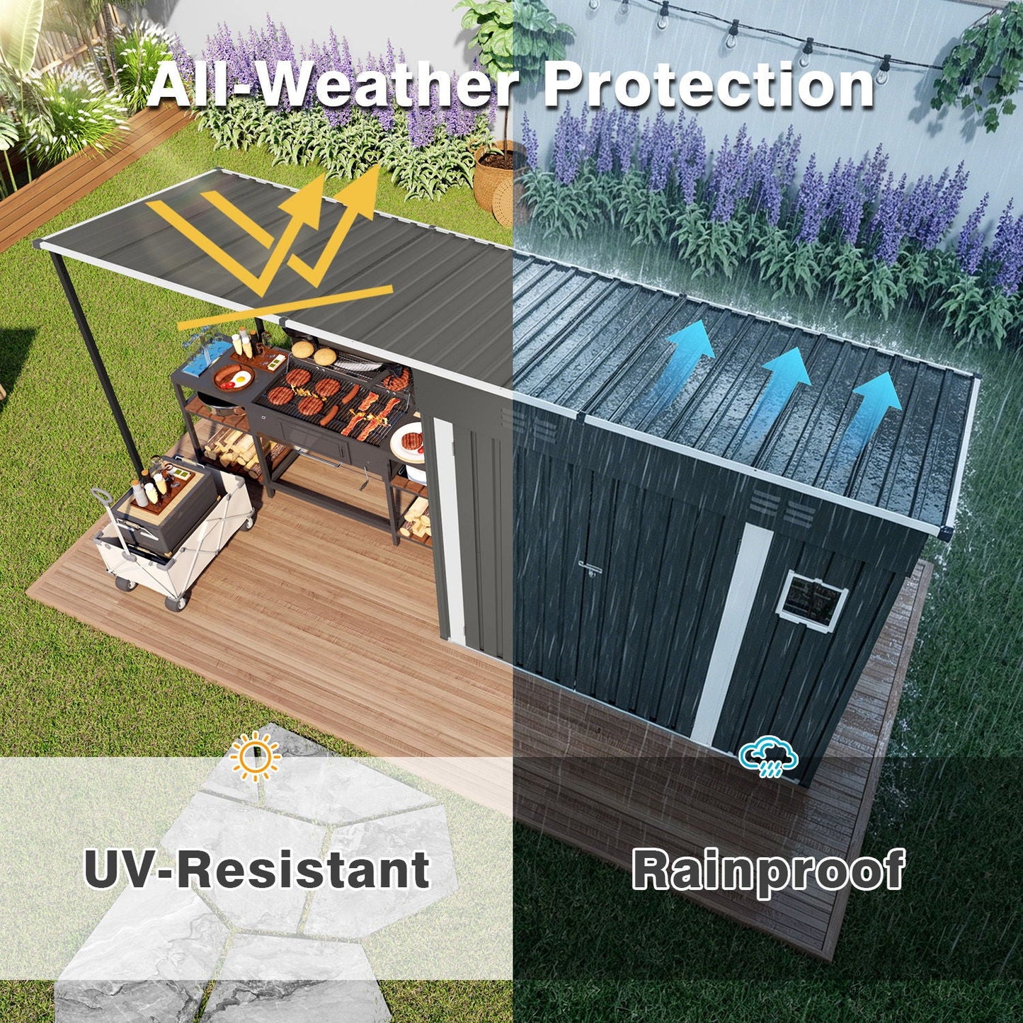 Heavy Gray Storage Shed and the Pergola Combo