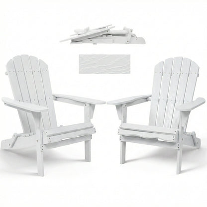 Folding Adirondack lounge chairs white embossed grain texture pair with wide arms on Tampa Home & Garden Store