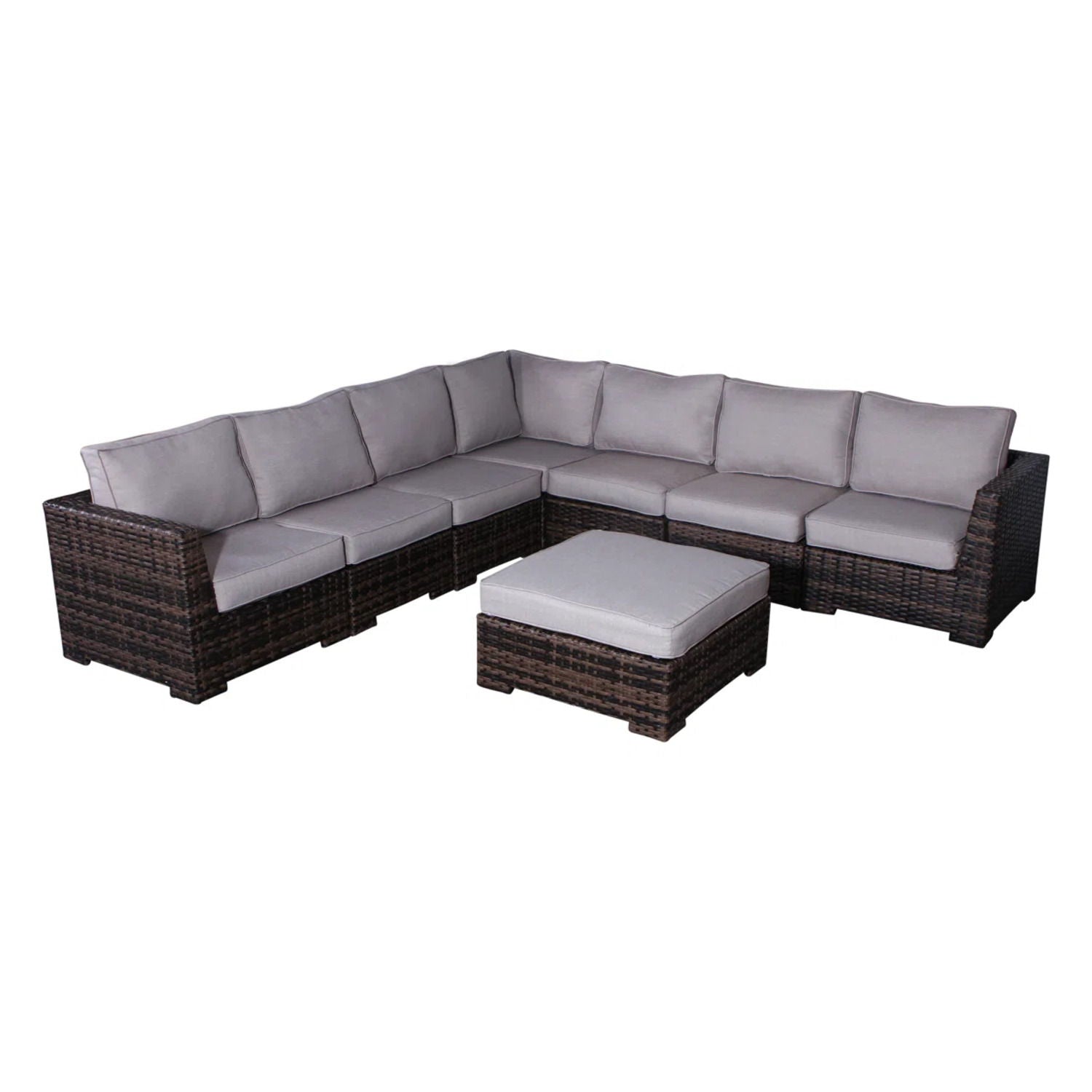 2-piece outdoor set HouseOfZazla: dark wicker sofa with gray foam cushions and ottoman on Tampa Home & Garden Store