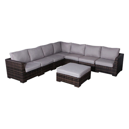 2-piece outdoor set HouseOfZazla: dark wicker sofa with gray foam cushions and ottoman on Tampa Home & Garden Store