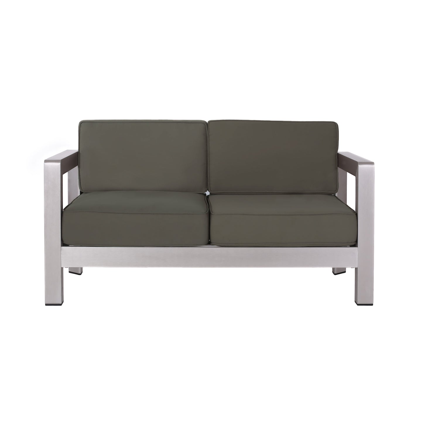 Outdoor aluminum loveseat with low-profile frame and deep olive cushions HouseOfZazla on Tampa Home & Garden Store