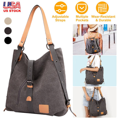 GemGear gray canvas tote with tan faux leather straps; adjustable, convertible to backpack on Tampa Home & Garden Store