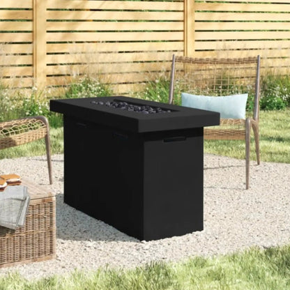 Reinforced propane outdoor fire pit table black metal frame with lava rocks on Tampa Home & Garden Store