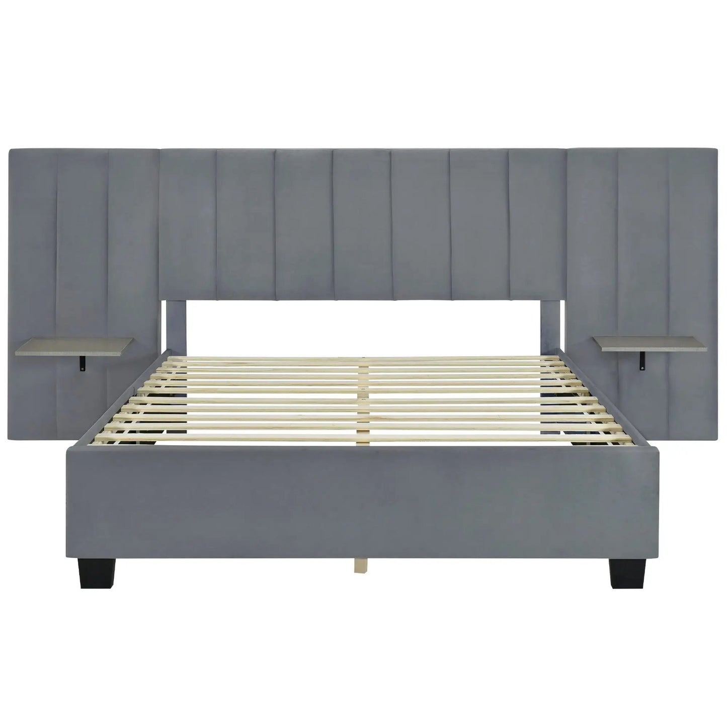 Upholstered platform bed with big gray headboard by Unique Piece Furniture on Tampa Home & Garden Store