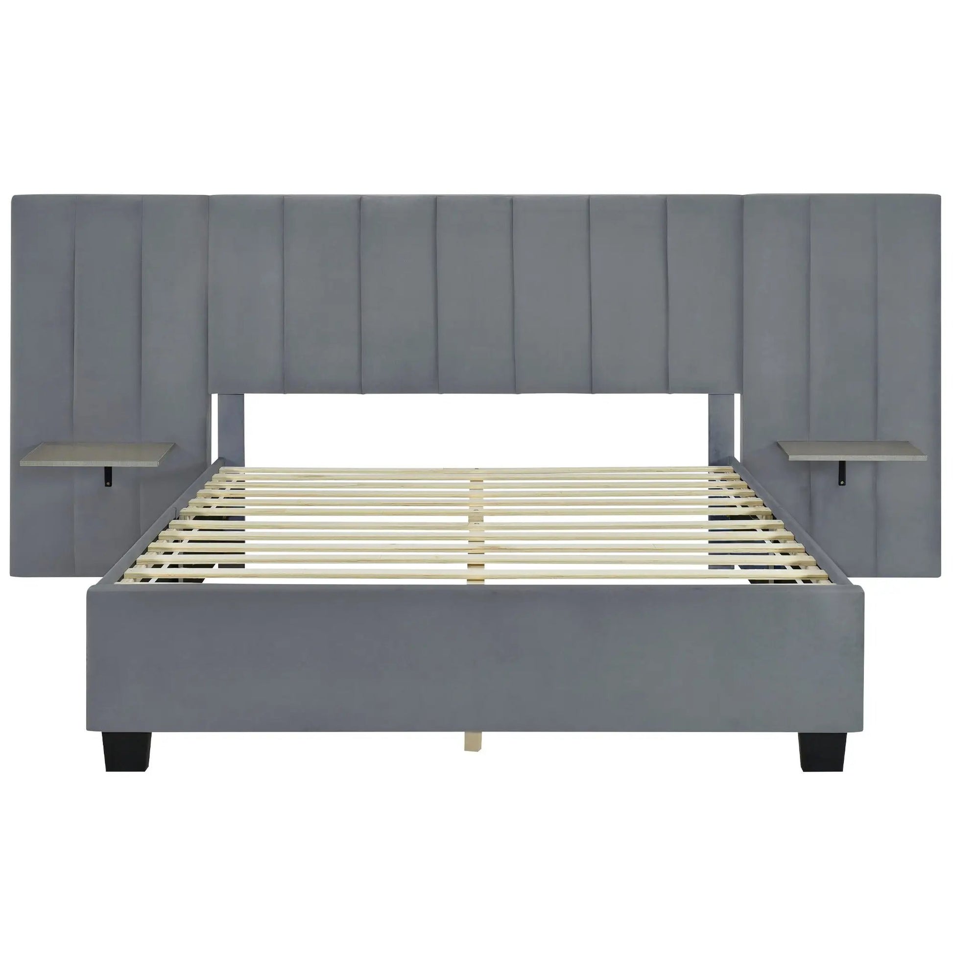 Upholstered platform bed with big gray headboard by Unique Piece Furniture on Tampa Home & Garden Store
