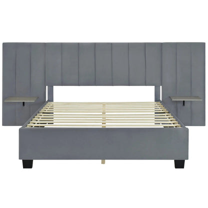 Upholstered platform bed with big gray headboard by Unique Piece Furniture on Tampa Home & Garden Store