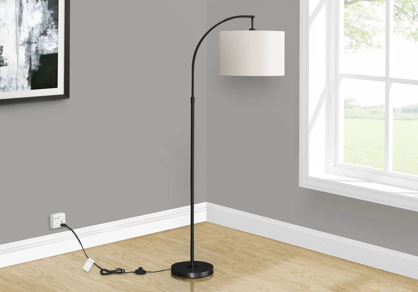 Contemporary Arc Floor Lamp With Drum Shade