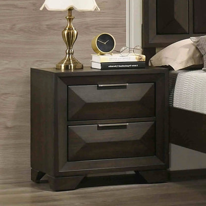 Nightstand from 3 Piece Bedroom Set with faceted drawer fronts in dark espresso finish on Tampa Home & Garden Store